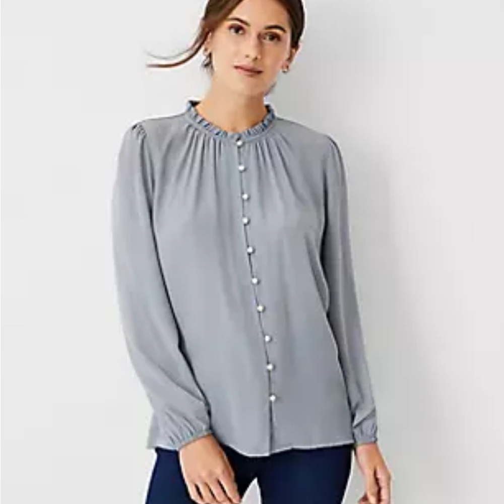 Faux pearl button top